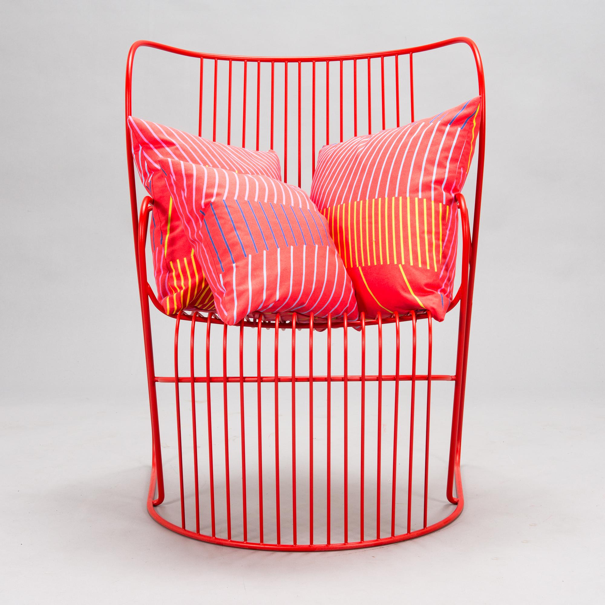 Björn Dahlström, a 'Kaskad' lounge chair for Nola Design Furniture, Sweden, with three 'Vågsvall' cushions, Marimekko.