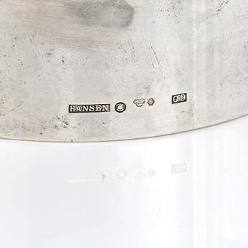 ARMBAND, silver med gröna stena, troligen kalcedon, Hans Hansen, Stockholm, 1966. Vikt 40, 93 g.