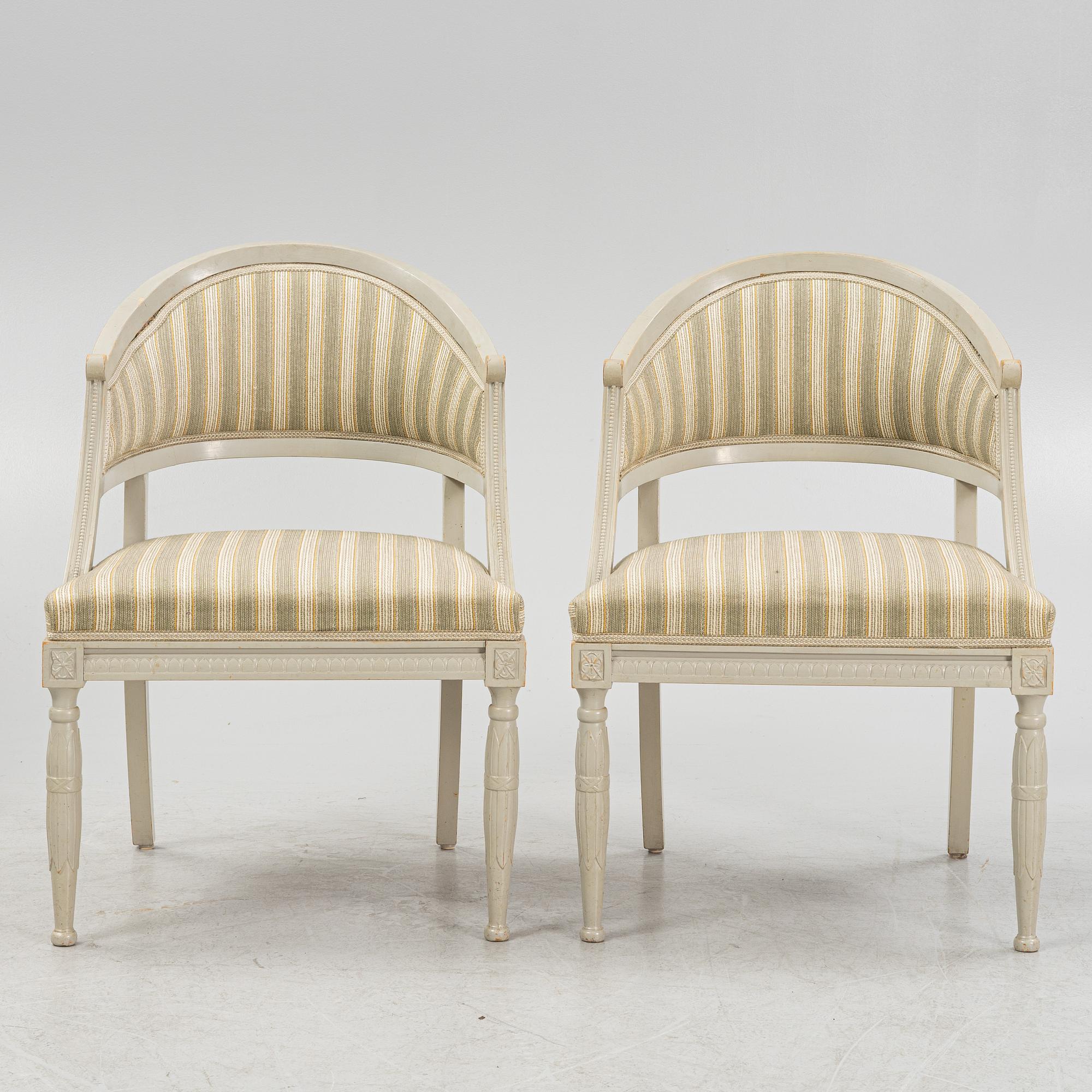 A Gustavian style 6-piece furniture suite, P.A. Eklund Bispgården, mid 20th Century.