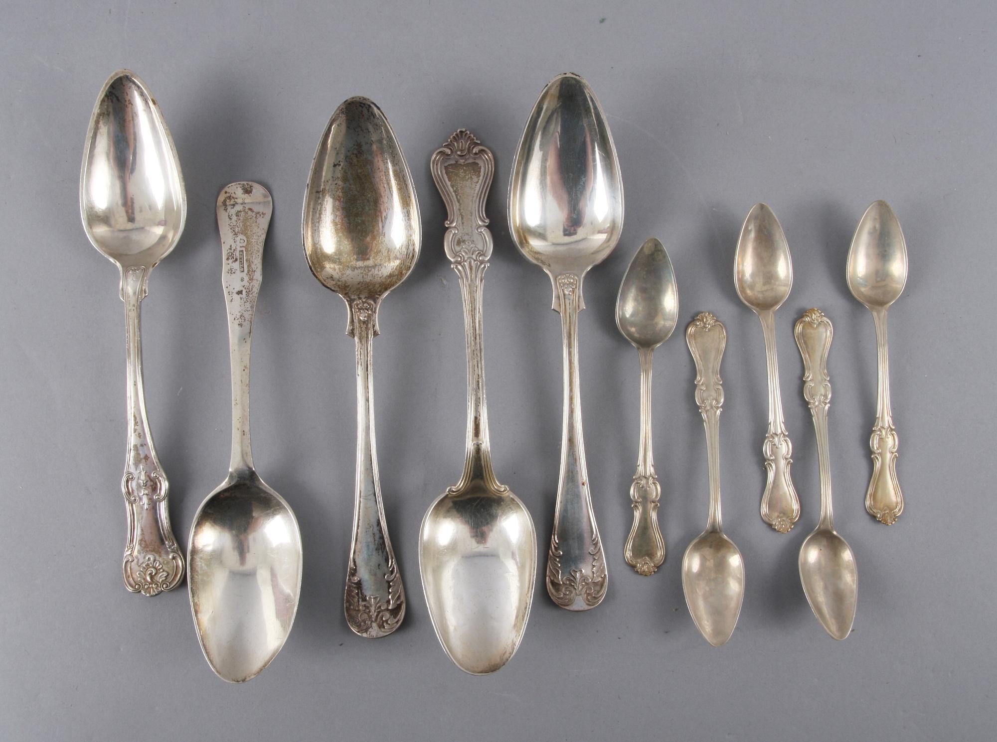 MAT- resp. TESKEDAR, 5+5. Silver, 1700/1800-tal.