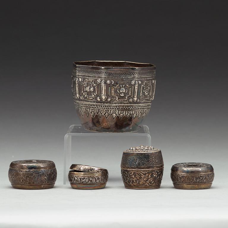 A group of Thai silver, circa 1900.