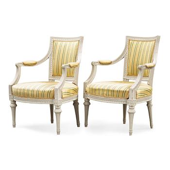 1384. A pair of Gustavian late 18th century armchairs.