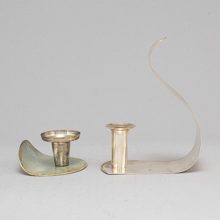 ELON ARENHILL, two silver candlesticks, Malmö 1991 & 2003.