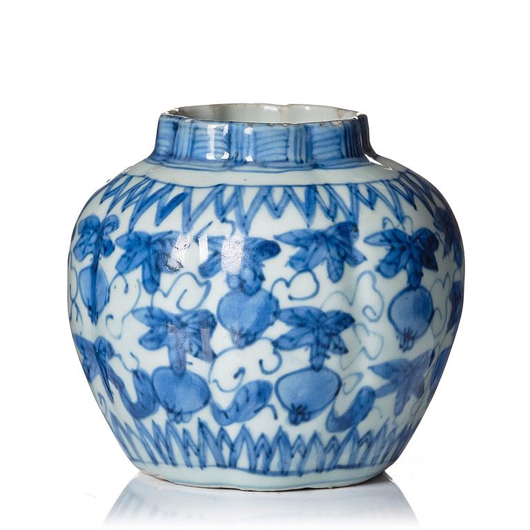 A blue and white melon shaped jar, Ming dynasty, Wanli (1572-1620).
