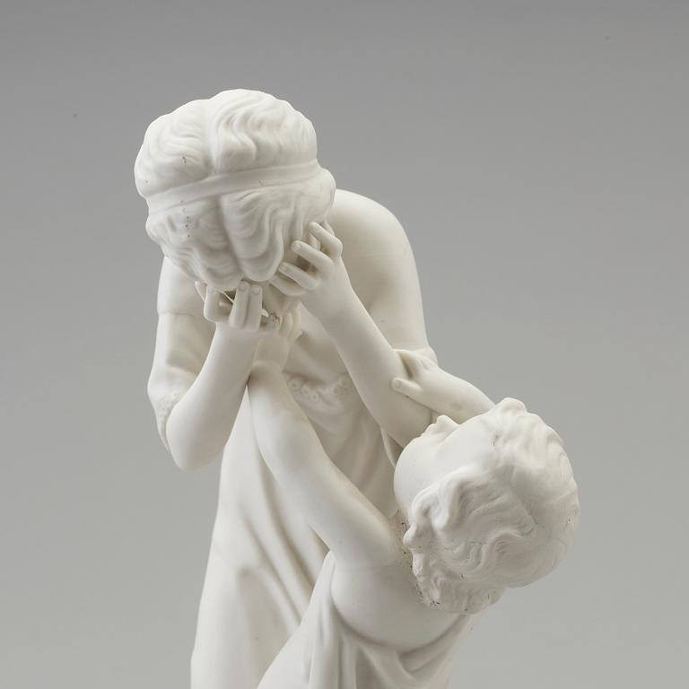 A biscuit figure of a woman and a boy, Gustafsberg, early 20th Century.