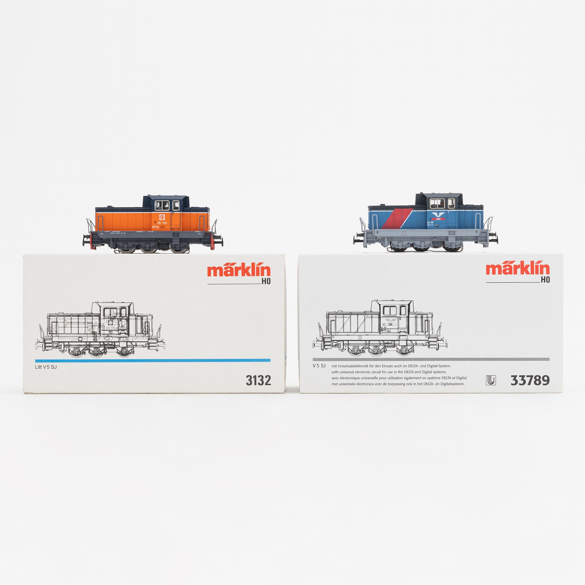 Märklin, 2 diesel locomotives, model 3132 and 33789, gauge H0, i boxes.