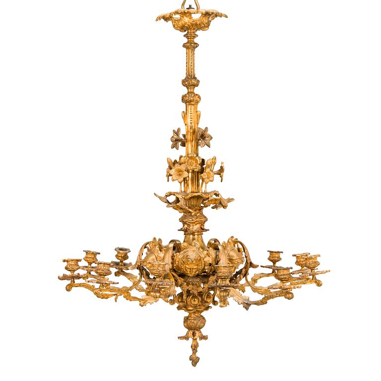 A French mid-19th-century gilt bronze chandelier.