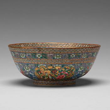 845. A blue glazed Canton bowl for the persian market, Qing dynasty, 19th Century.