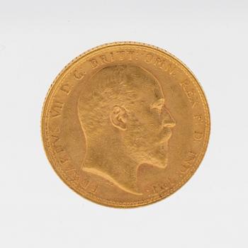 Gold coin Edward VII Great Britain 1905.