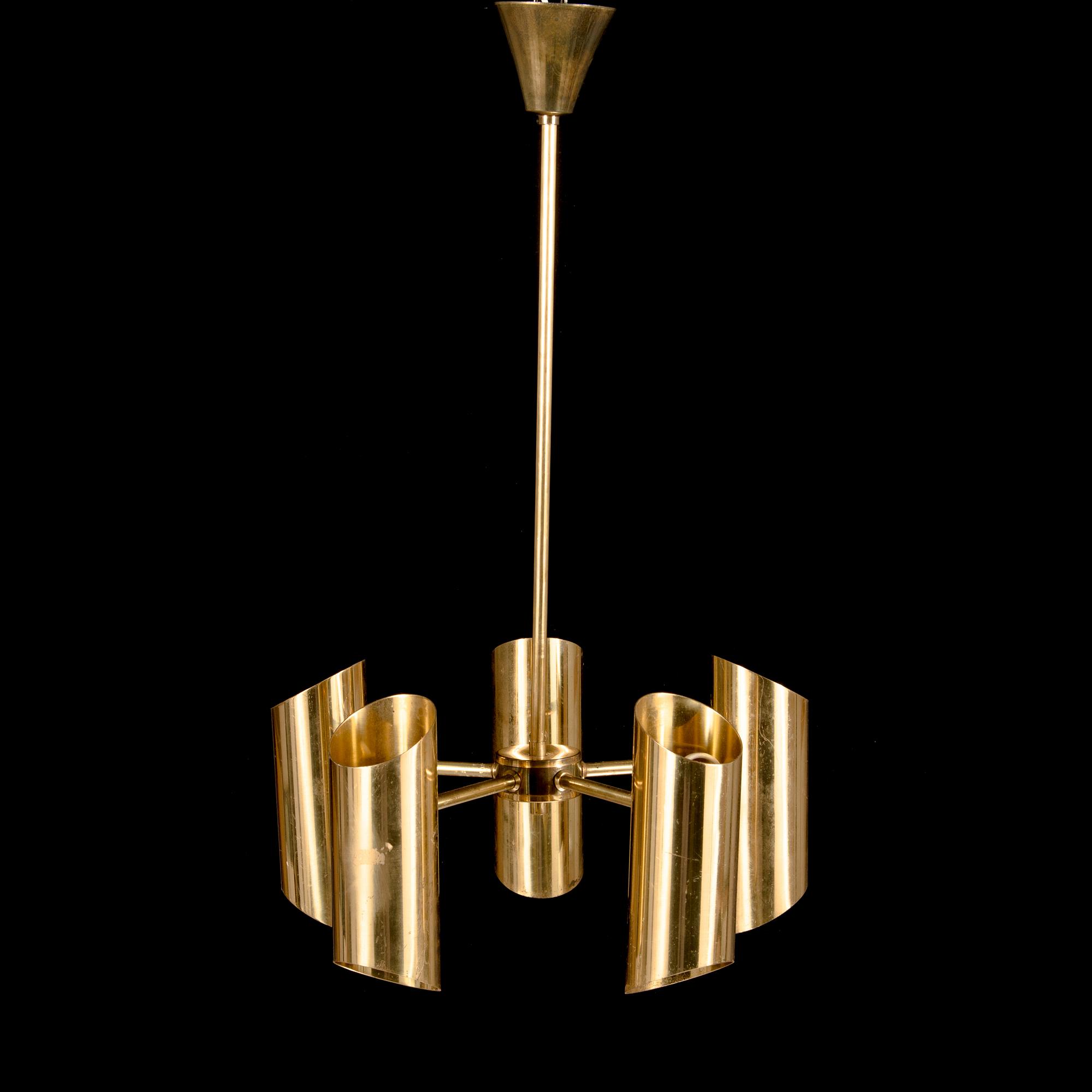 A 5-light brass pendant ceiling lamp, latter half of the 20th century.