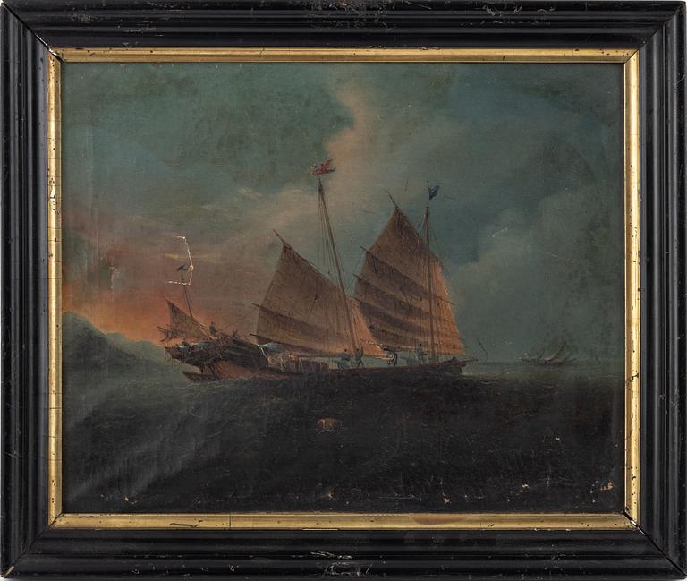 Okänd konstnär, Marina motiv av djonker.