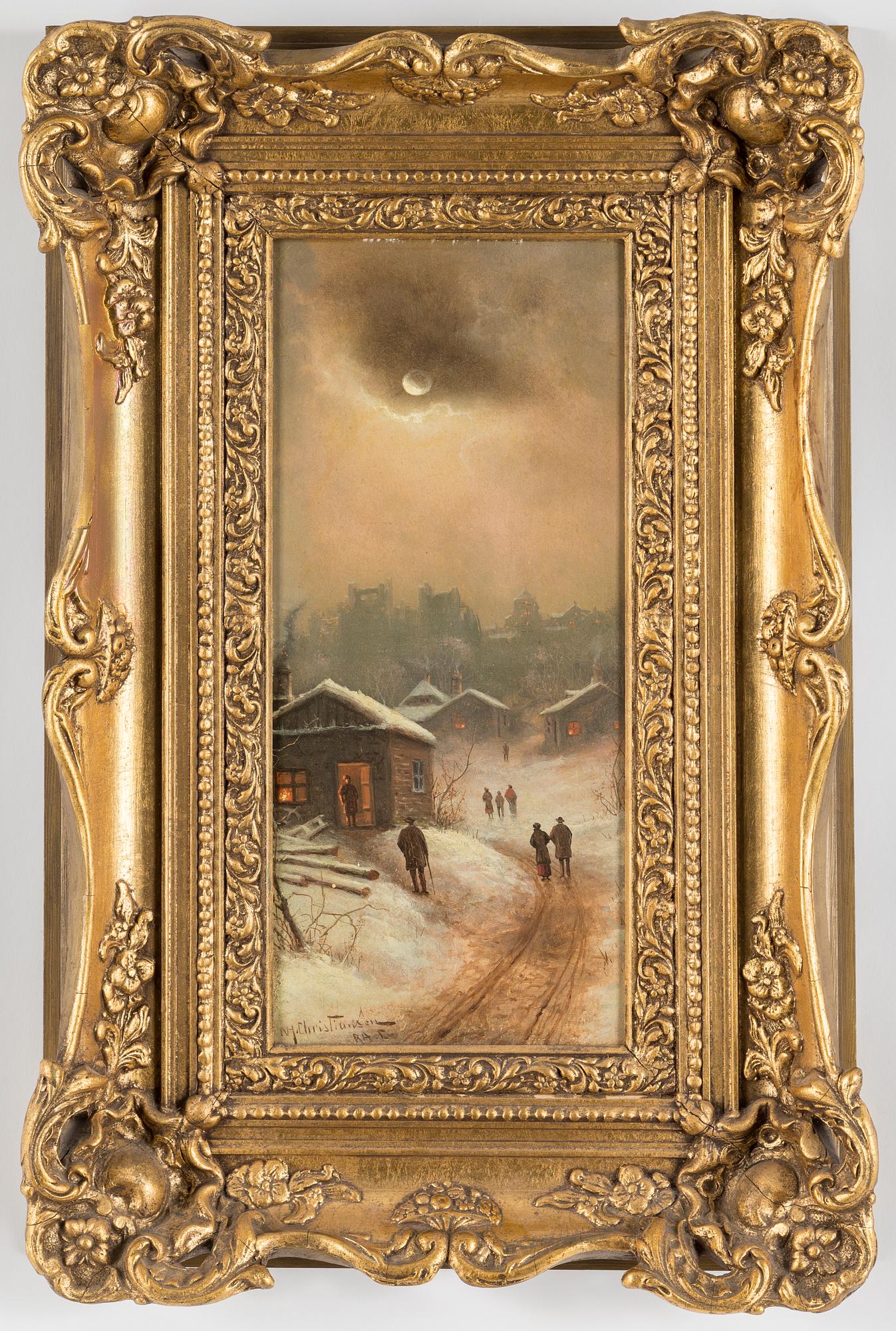 NILS HANS CHRISTIANSEN, olja på pannå, 4 st, signerade NH Christiansen RA. C.