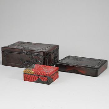 A group of three Japanese boxes with covers, late Meiji period (1868-1912).