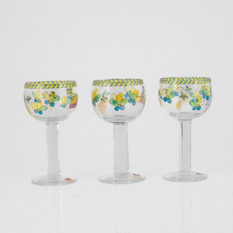 Gunnar Cyrén, a set of three goblets for Orrefors, Sweden.