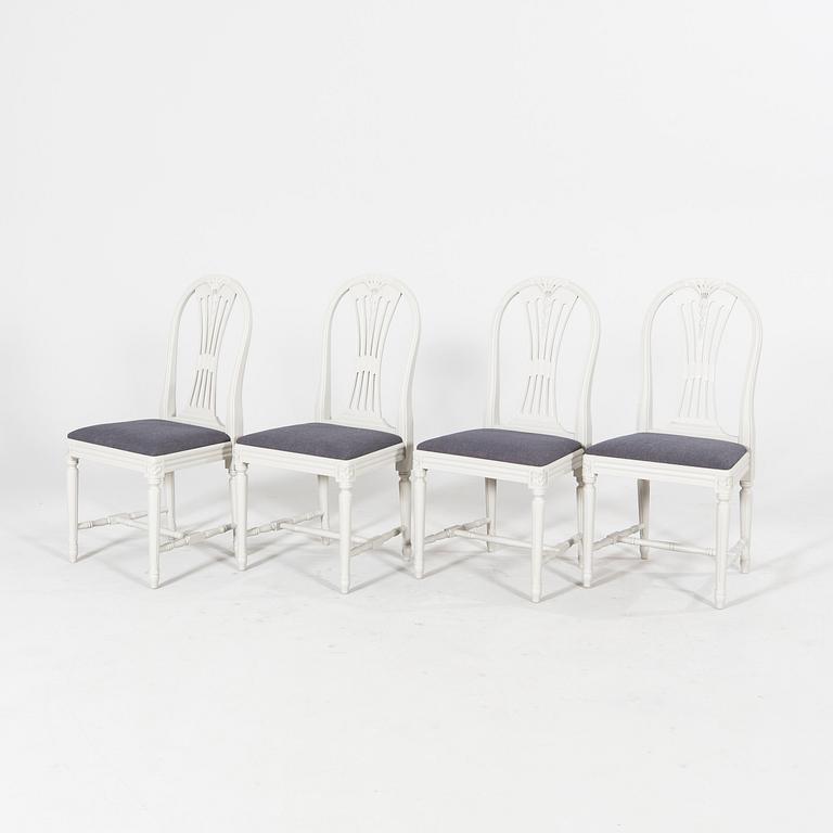 A set of four Gustavian style painted chairs mid 1900s/later part.