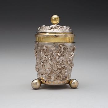 A German 17th century parcel-gilt beaker and cover, marks of Israel Thelott, Augsburg (1654-1696).