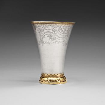 808. A Swedish 18th century parcel-gilt beaker, marks of Jakob Lampa, Stockholm 1769.