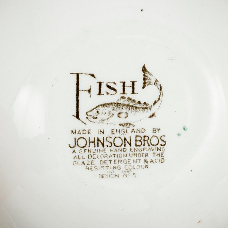 FISKSERVIS, 12 delar, flintgods, "Fish", Johnson Bros, England, 1900-tal.
