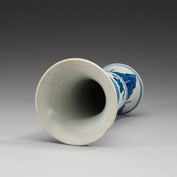 A blue and white Gu shaped vase, Qing dynasty, Kangxi (1662-1722).