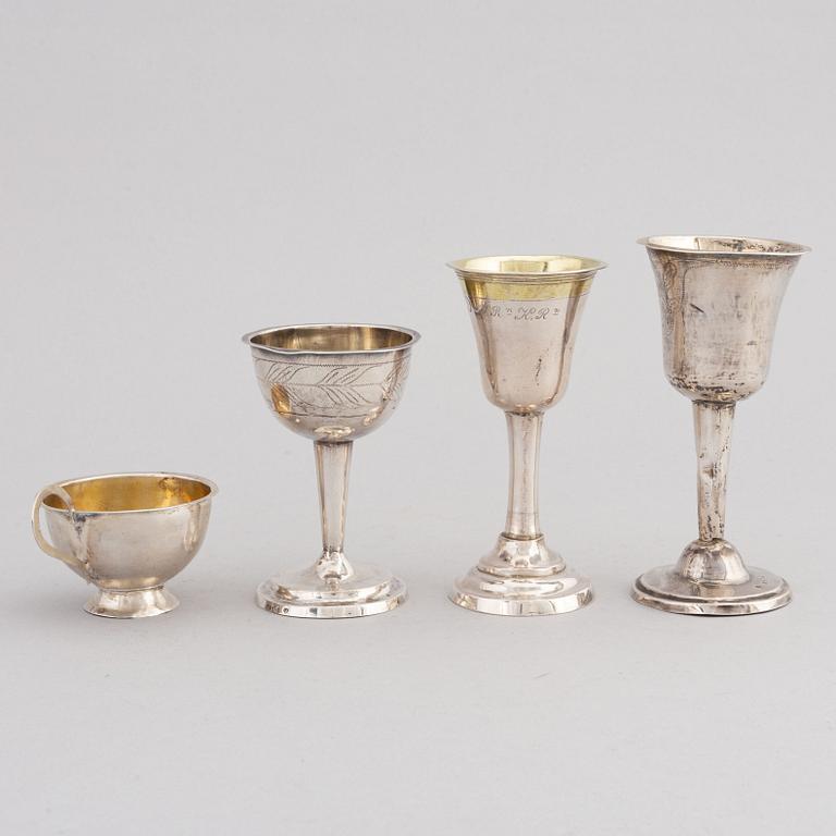 Four Swedish Silver Brandy Cups, first half of the 19th Century.
