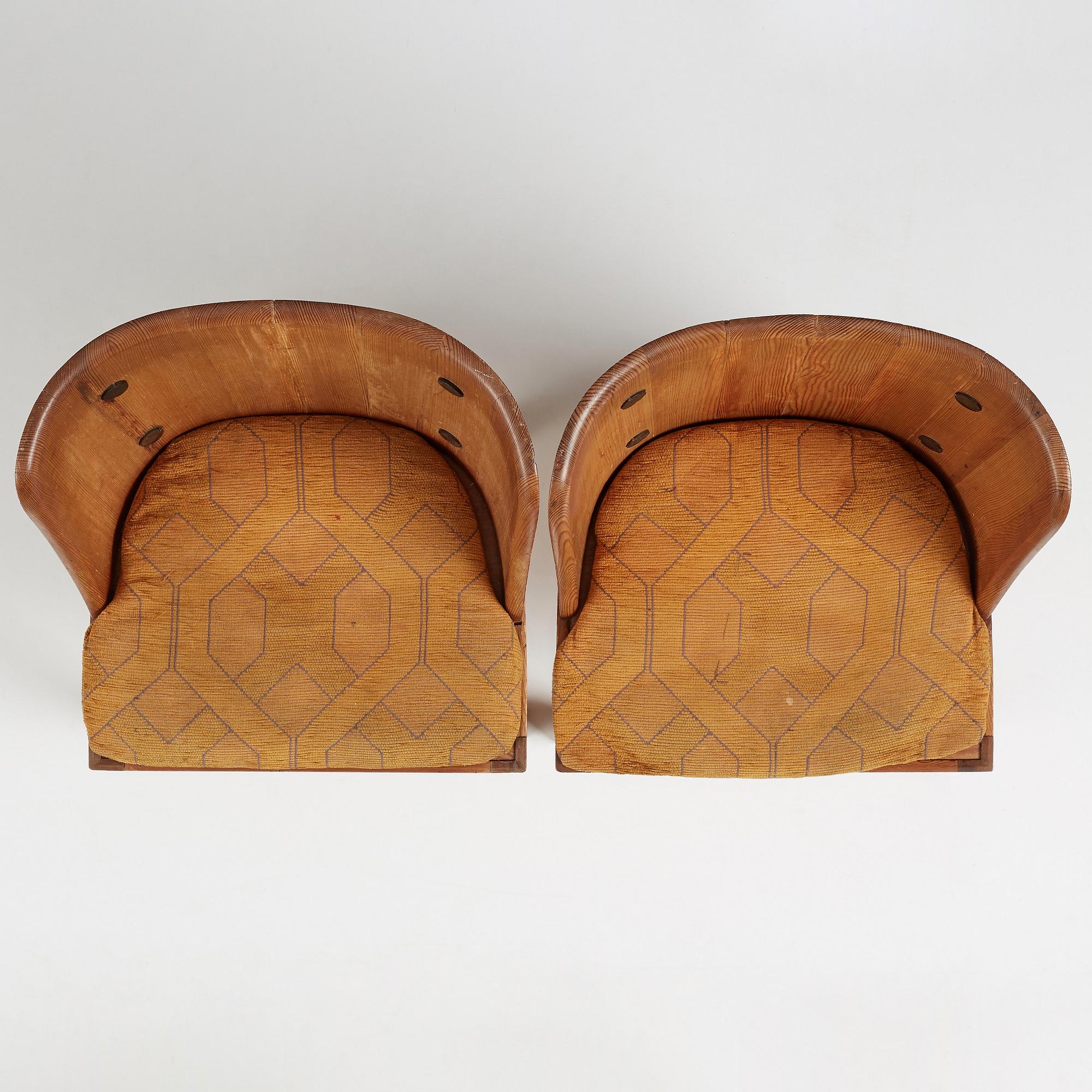 Axel Einar Hjorth, a pair of stained pine 'Lovö' chairs, Nordiska Kompaniet, Sweden 1930s.
