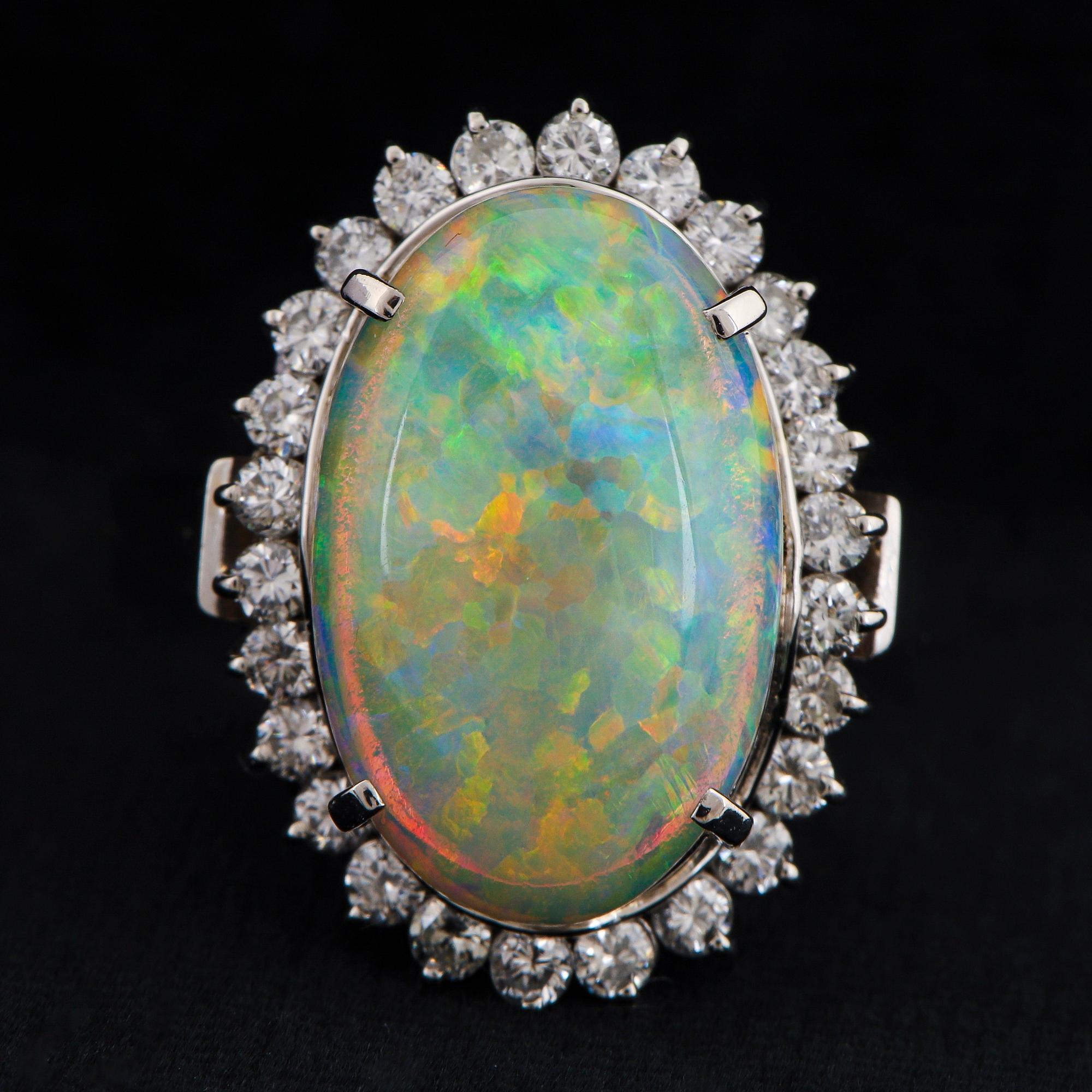 Opal and brilliant-cut diamond cocktail ring.