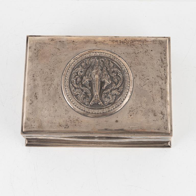 A box with cover, silver with wooden lining. Stamped Made in Siam, Sterling.
