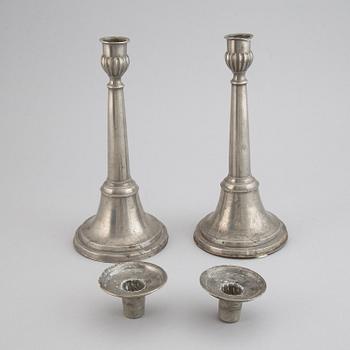 A pair of Swedish pewter candlesticks by Carl Bröske, Stockholm, 1840.