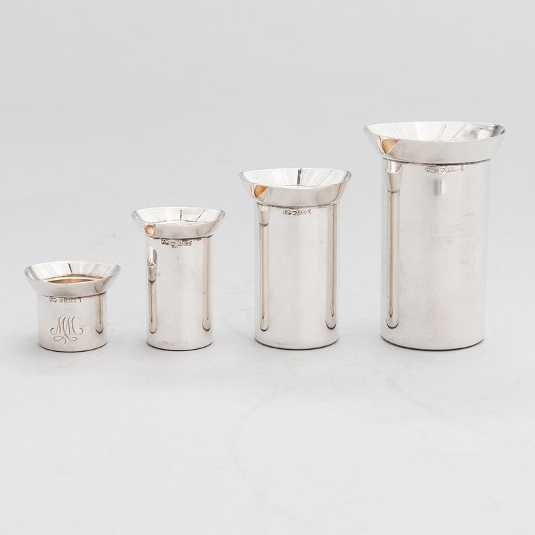 A set of four spirit measuring cups in silver (830), Kultakeskus, Hämeenlinna 1983.