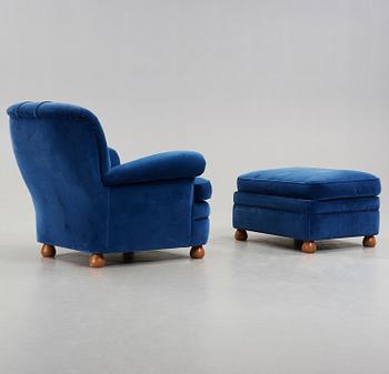 JOSEF FRANK, fåtölj med fotpall, Firma Svenskt Tenn, modell 336.