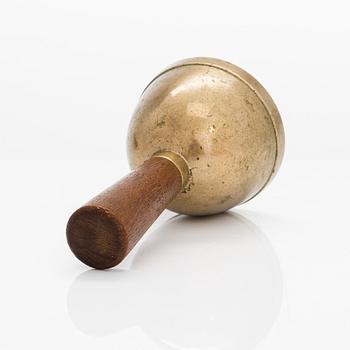 Bertel Gardberg, a brass and teak table clock, marked Gardberg Finland.