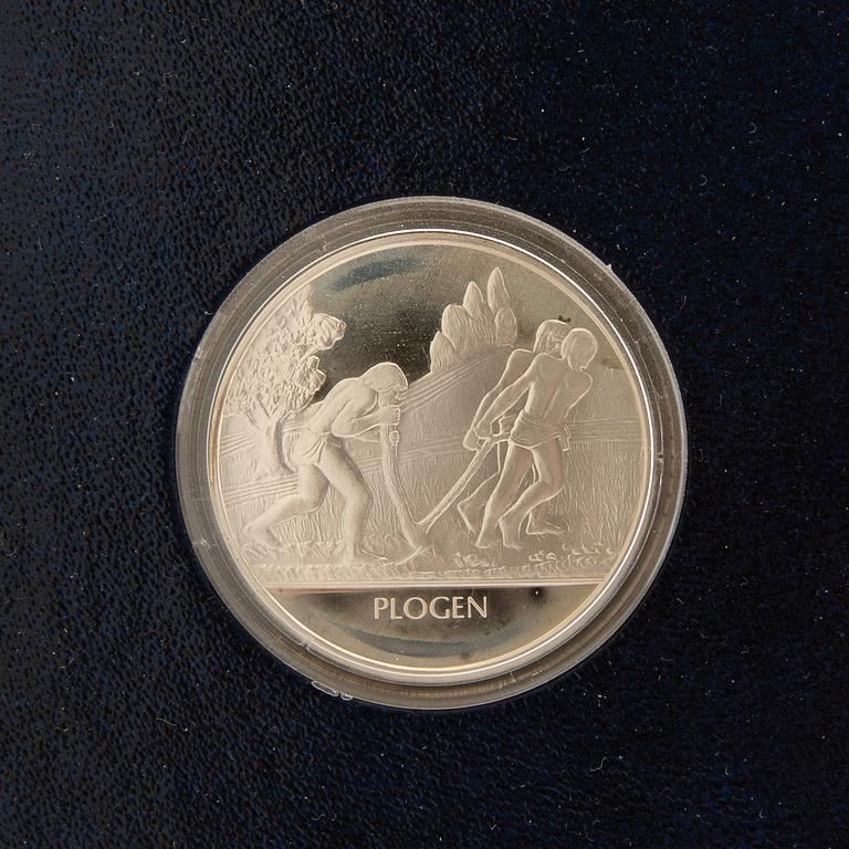 Minnesmyntsamling, 100 st, sterlingsilver, "Mänsklighetens 100 största uppfinningar", Franklin Mint.