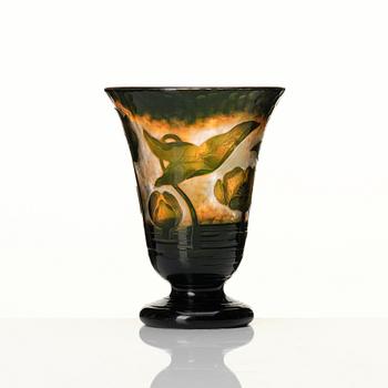 Daum, an Art Nouveau 'Martelé' cameo glass vase, Nancy, France, early 1900s.