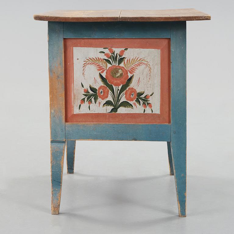 A painted pine table marked E.S.D 1833.