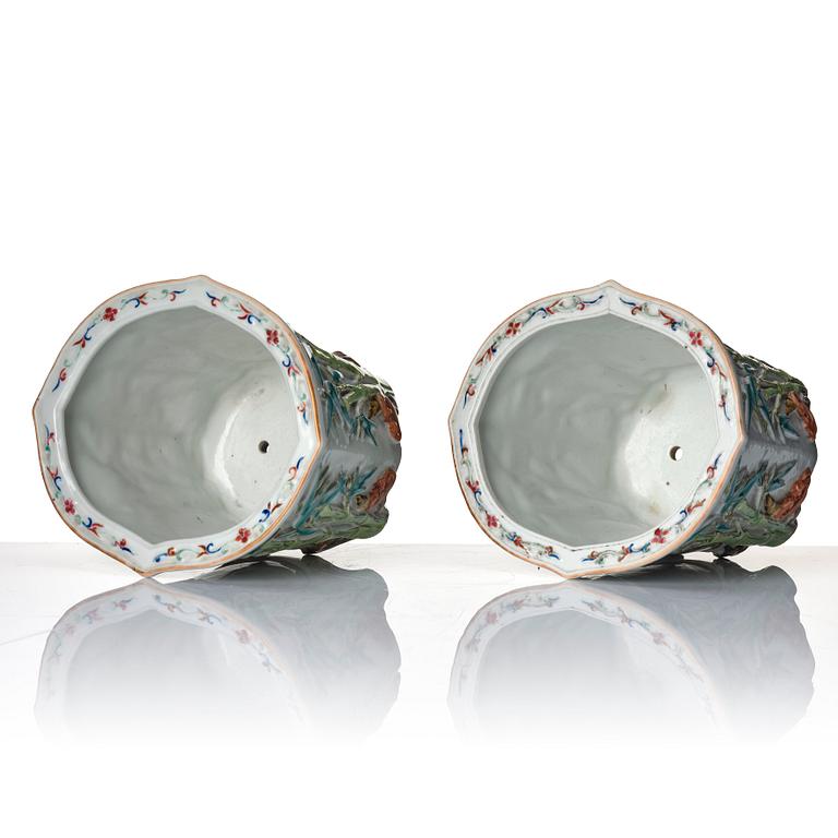 A pair of Chinese famille rose flower pots, 20th Century.