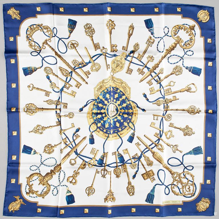 An early 1980s silk scarf "Les Clefs" by Hermès.
