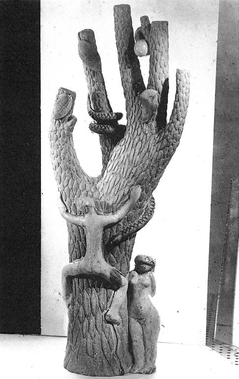 Stig Lindberg, a stoneware sculpture of Adam and Eve in the Tree of Knowledge, Gustavsberg studio, Sweden 1945.