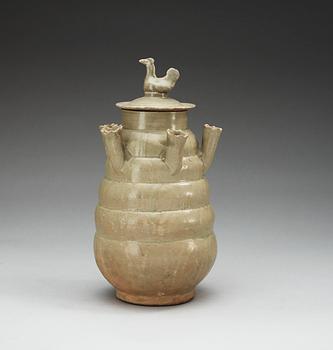 A pale celadon glazed jar with cover, Yuan dynasty.