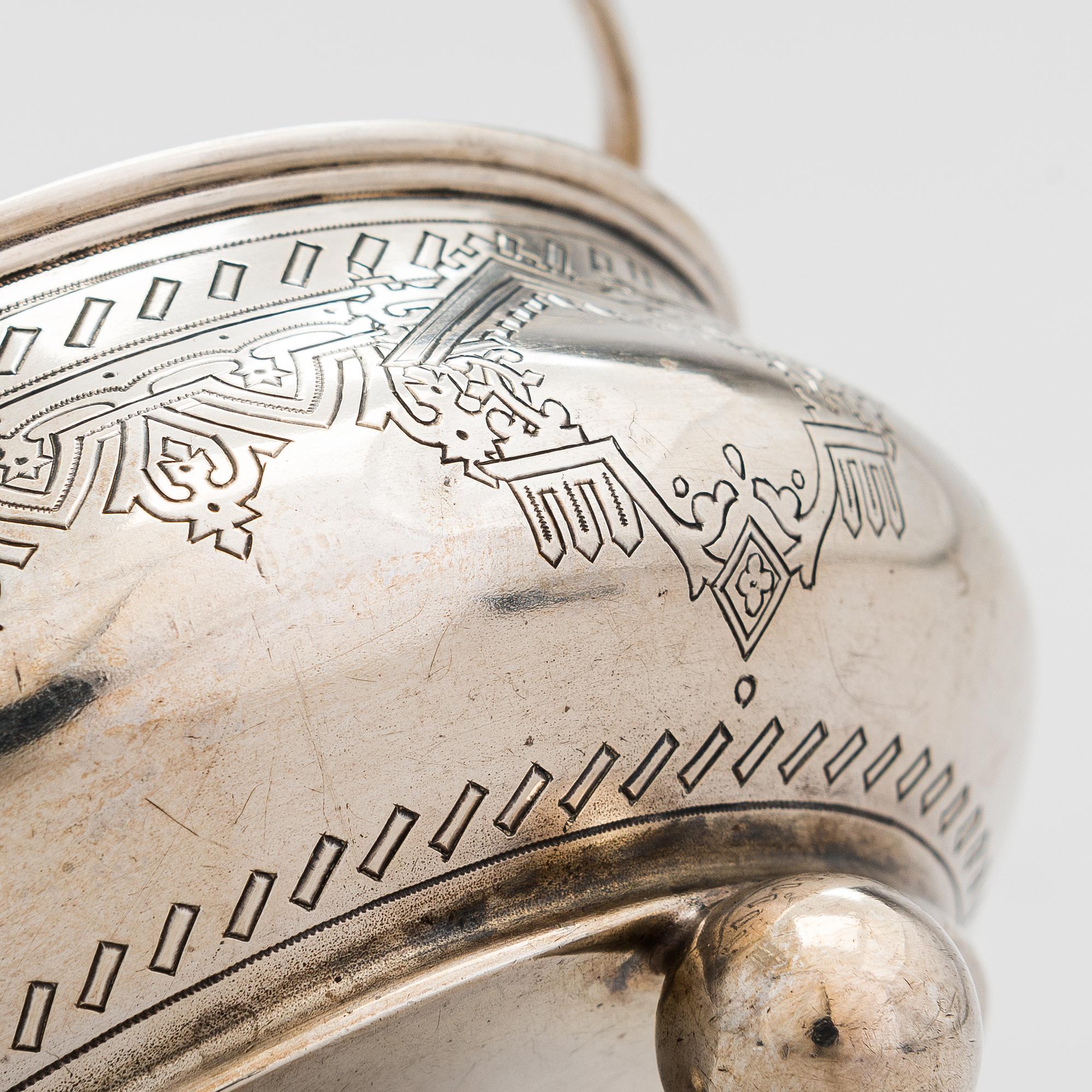 A Russian Pan-Slavic silver sugar bowl, maker's mark of Alexander Fuld, Moscow 1884.