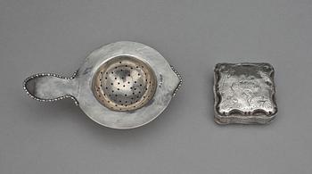 TESIL SAMT ETUI, silver, K Andersson, Stockholm, 1924/25 resp England 1700-1800-tal. Total vikt ca 88 g.