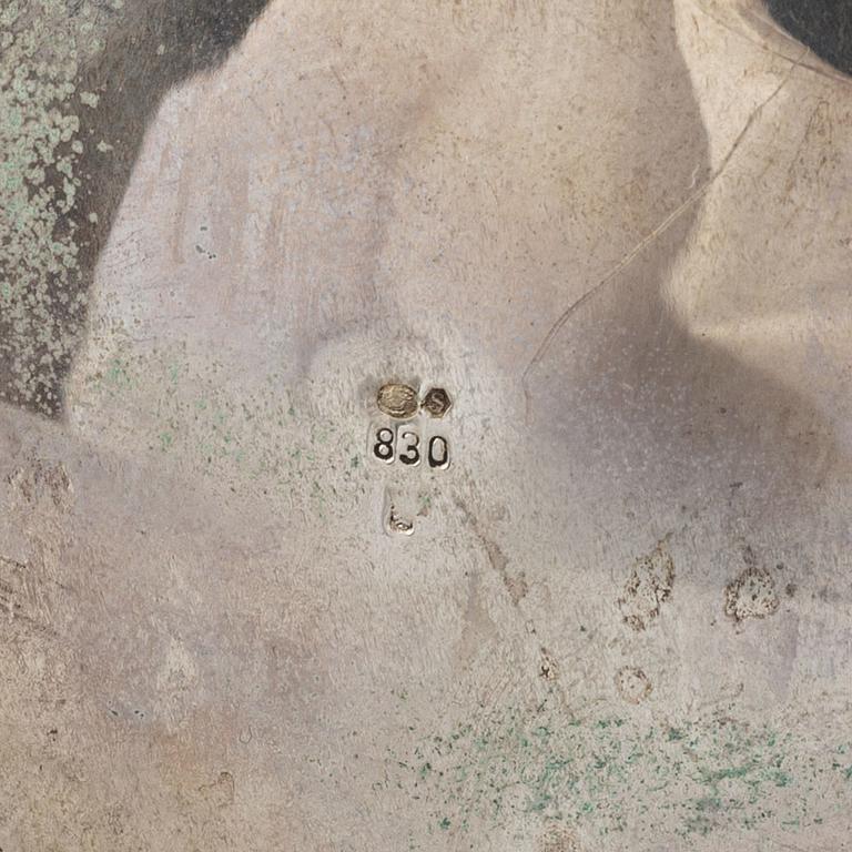 A rococo-style coffee pot, creamer and sugar bowl, swedish import mark, 20th century.