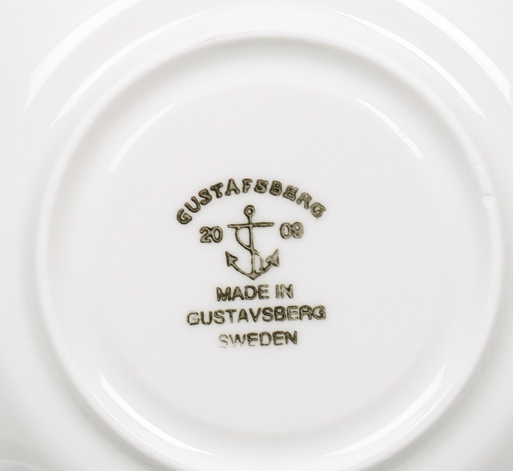 TEKOPPAR med FAT, 6 st. Benporslin, "Adam", Stig Lindberg, Gustavsberg, 2000-tal.