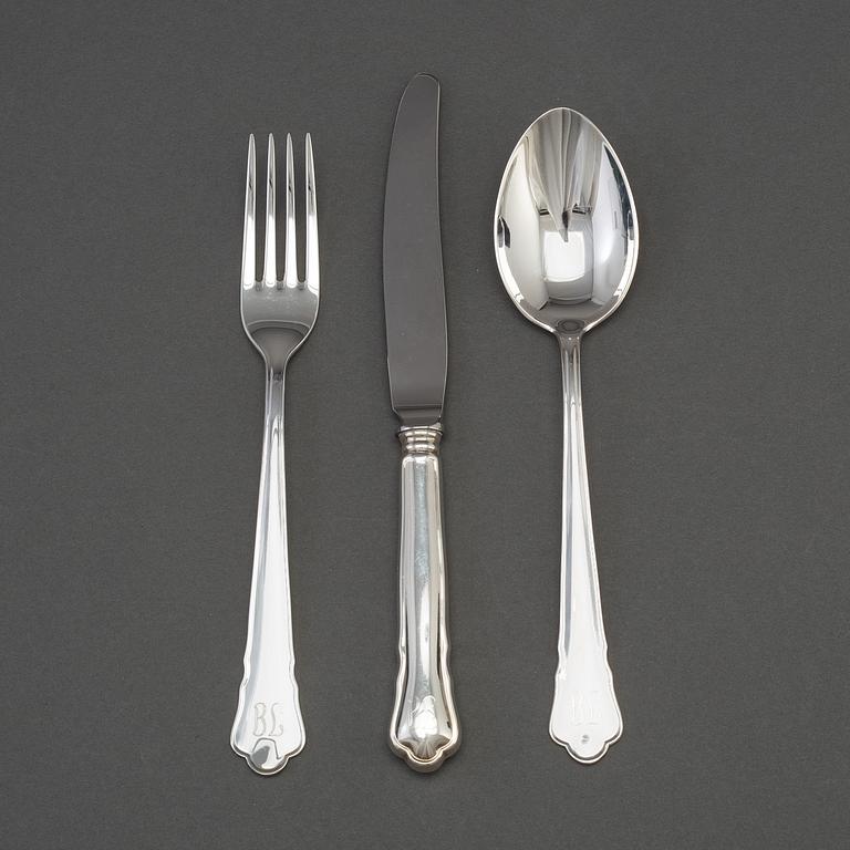 A 36 piece silver cutlery set model "Chippendale", second half of the 20th century.
