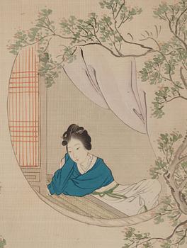 MÅLNINGAR, fyra stycken, akvarell och tusch på silke, sen Qingdynasti, attibuerad till Pan Zhenyong (1852-1921).