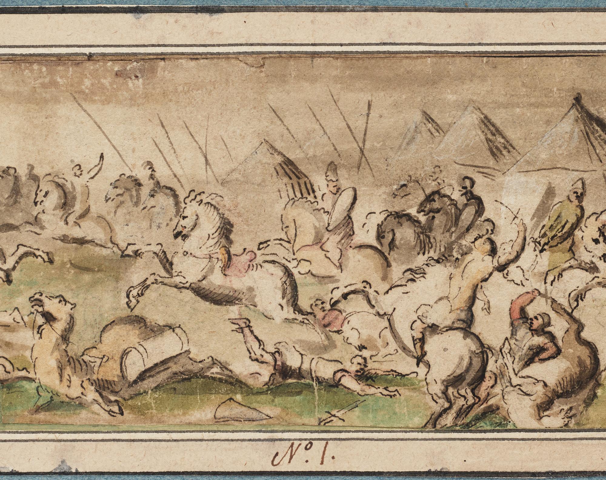 HANS JOHANN ROTTENHAMMER D.Ä., hans krets. Påskrift A Veronese. Akvarell och tusch, bildyta 8,5 x 30 cm.