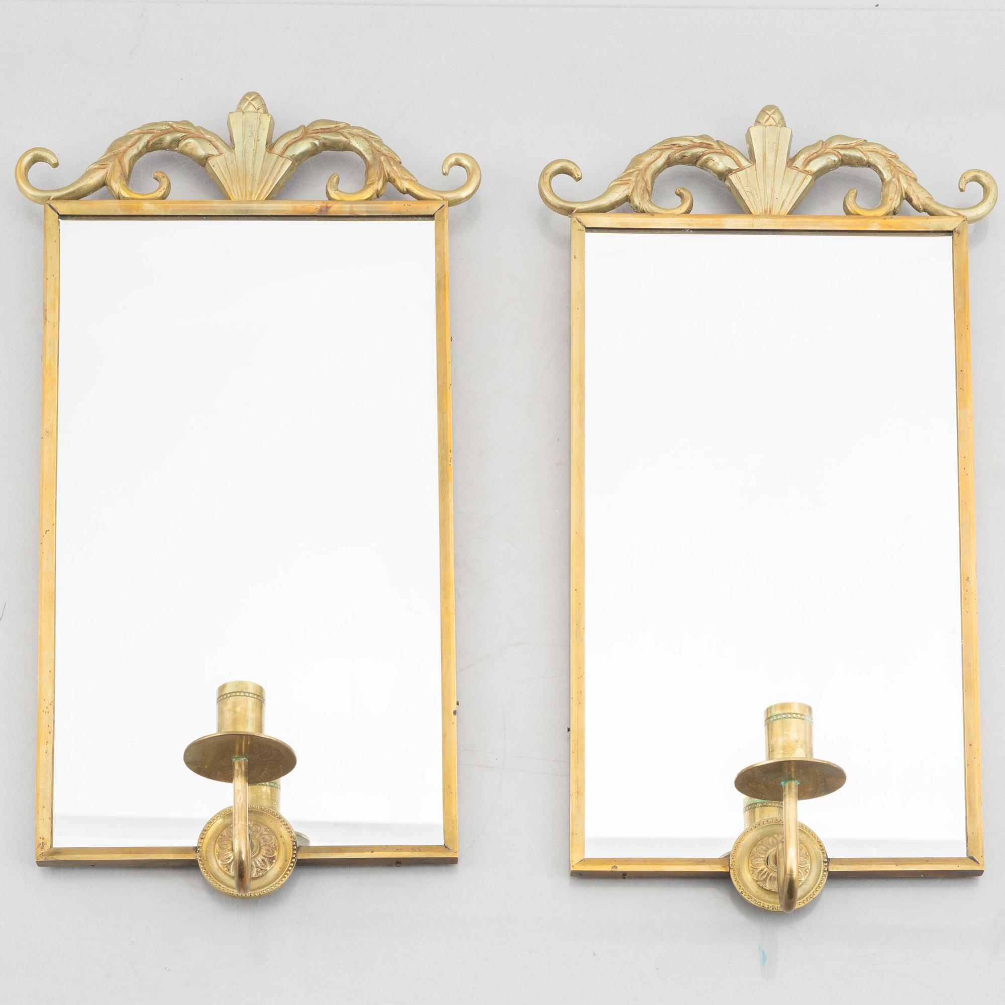 Lars Holmström, mirror sconces, a pair, Swedish Grace, Lars Holmström Company, Arvika, 1920s/30s.