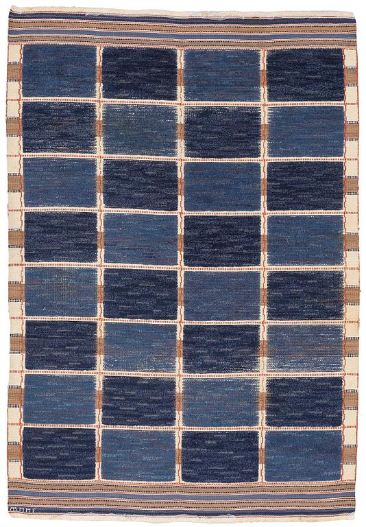 Märta Måås-Fjetterström, A CARPET, "Rutig blå halvflossa", knotted pile in relief, ca 251,5-252,5 x x 170,5-172,5 cm, signed AB MMF.