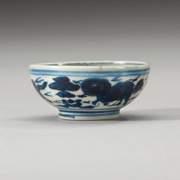 A miniature blue and white cup, Ming dynasty with Jiajing six character mark.