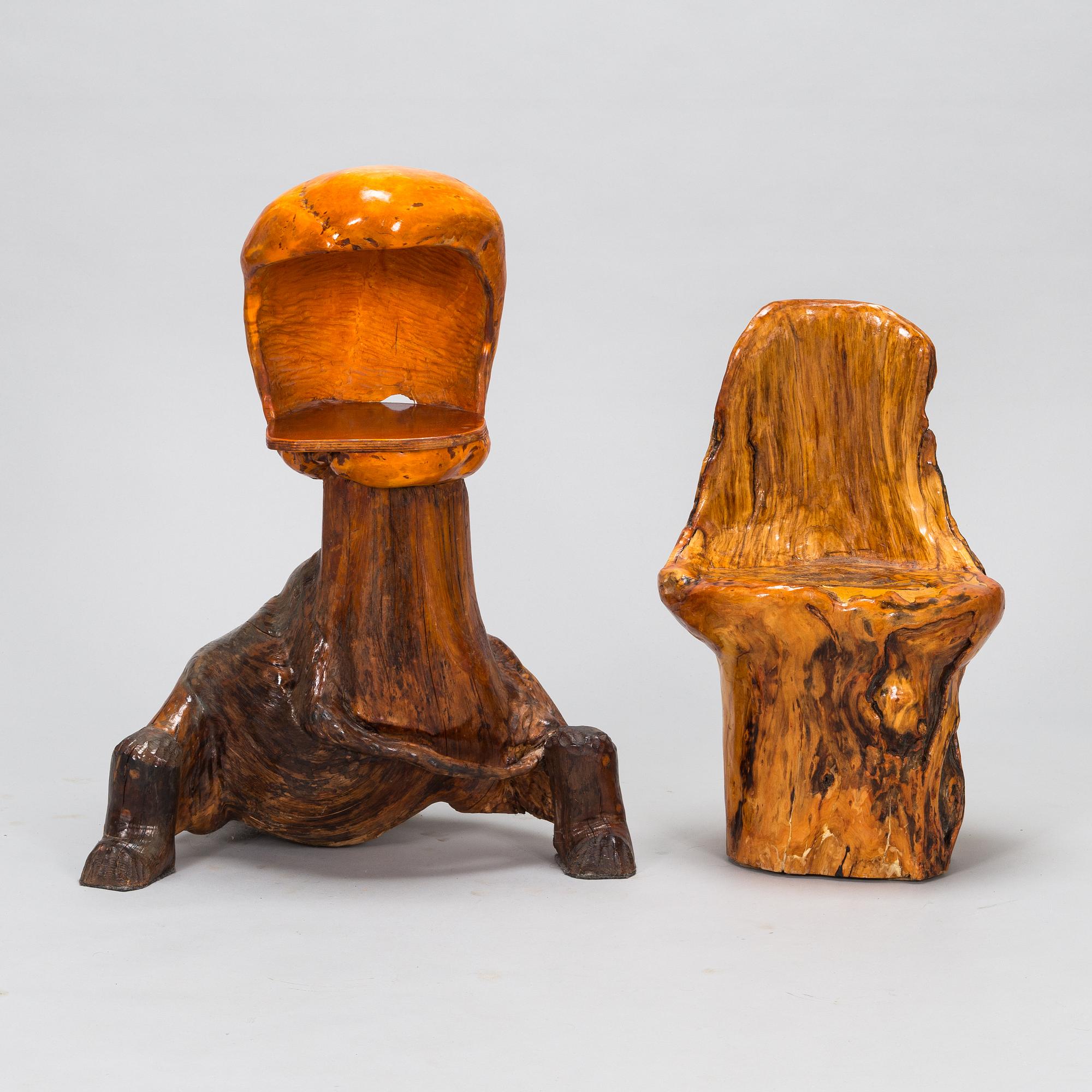 Mid-20th century burl stools an table. - Bukowskis