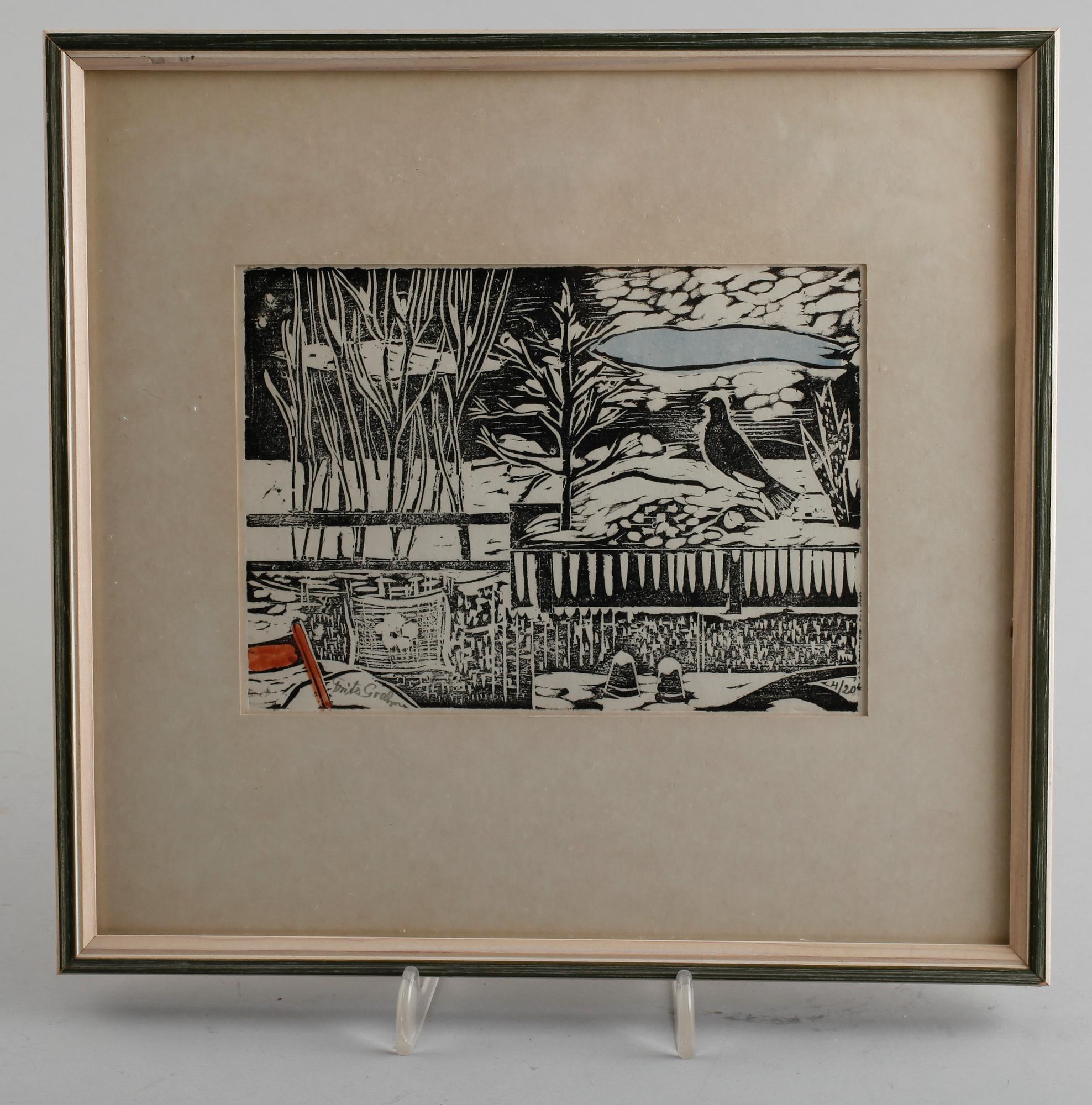 FRITZ GRAHN, 10 st, träsnitt, sign och daterade.